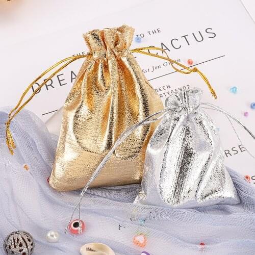 25pcs 5x7 7x9 9x12 11x16 Gold Silver Color Drawstring Organza Jewelry Organizer Pouch Jewelry Packaging Display Jewelry Pouches