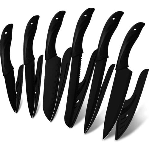 6Pcs/Set Black Kitchen Knife Stainless Steel Chef Cleaver Santoku Utility Paring Knife Meat Vegetables Slicing Sharp Chef Knives