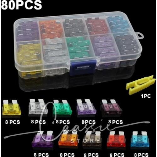 80Pcs/set 12V 3A- 40A Standard Blade Car Fuses Assortment Car Blade Fuse Auto Boat Motorcycle Fuse
