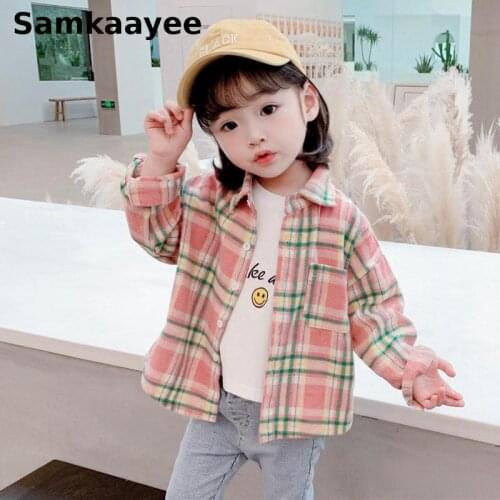 2-9y Girls Shirts Spring Autumn Baby Kids Plaid Blouses Children Long-Sleeved Clothes Turn-Down Collar Cotton Tops Clothing y37
