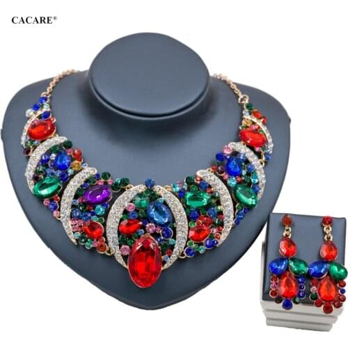 CACARE Luxury Jewelry Sets Women Party 2020 CHEAP Big Dubai Jewelry Set Gold Colorful Drop Earrings Necklace Set F1069 Statement