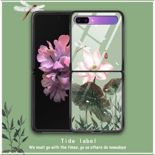 Luxury Funda Case for Samsung Galaxy Z Flip Tempered Glass Shell F7000 Flower Patterned Coque Phone Case Cover Capa Z Flip