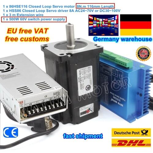 DE Free VAT NEMA34 8N.m Closed Loop Servo Motor 6A & HSS86 8A Hybrid Steppper Driver & 500W 60V Power supply CNC Controller Kit