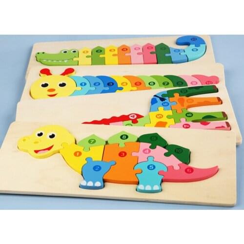 Wooden Lovely 3D Dinosaur Giraffe Animal 3D Jigsaw Puzzle Activity Board Children Kids Montessori Educational Game Toys Kid gift