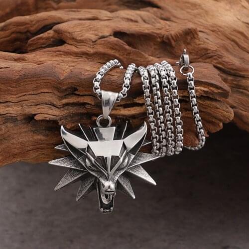 GNAYY Stainless Steel Mens Wolf Charms Pendant Necklace Rolo chain 3mm 24'' Biker Jewelry XMAS Gifts