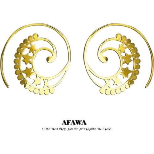 Indian Hoop Star Stainless Steel Tribal Ethnic Openwork Flower Earrings Gold Color Bohemian Hoop Earrings Women Jewelry E9201S0