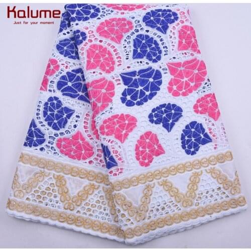 Kalume 100% Cotton Lace Fabric Embroidery African Lace Fabric With Stones Nigerian 100% Cotton Dubai Lace Fabric For Dress 2184