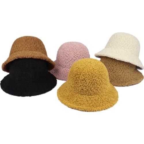 Korea bucket hat women winter shearling short brim warm hat men teens outdoor harajuku warm bob hats panama fishing caps