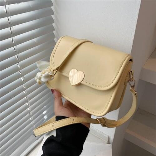 Fashion Simple Scarf Flap Small Crossbody Bags For Women Unique Design Heart Buckle Girls Shoulder Bags Summer 2021 Beige Yellow