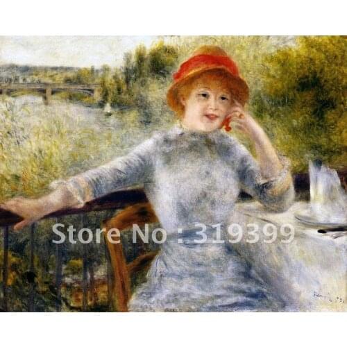 Linen Canvas Oil Painting reproduction, alphonsine fournaise on the isle of Chatou by pierre renoir, DHL Shipping,100% handmade