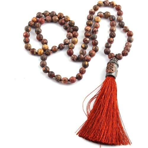 Fashion Bohemian Tribal Jewelry Leopard skin Stone Knotted and Tassel Fashion Necklaces Bracelet set For Women Ethnic Necklace