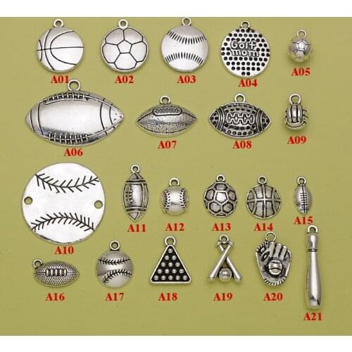 Basketball, football, Rugby,Golf,Volley Baseball,Volleyball,bowling charms, Antique silver plated charms ,Jewelry accessories