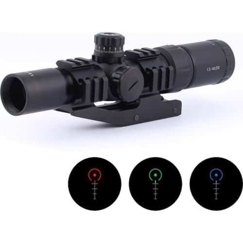 SPINA OPTICS 1.5-4X30 Tactical arisoft Rifle Scope Tri-Illuminated Chevron Recticle & PEPR Mount for Gun Hunting Shooting