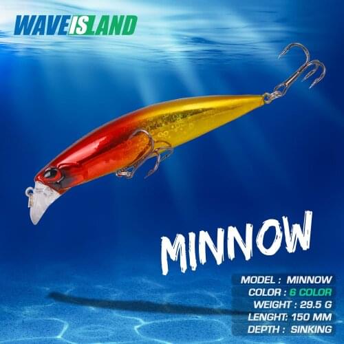 WAVEISLAND Fishing Lure Minnow Sinking Whopper Trolling Baits 30g Jerkbait Pesca Saltwater Artificial LuresBass Fake Tackle Bait