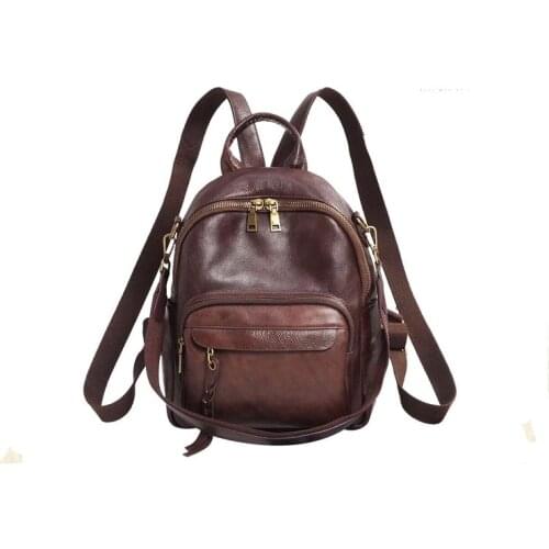 Vintage cow leather women small backpack teenager school bags high quality