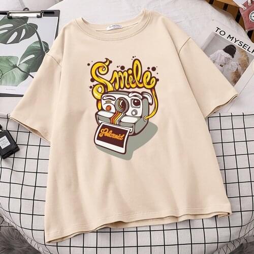 Cartoon Camera Photo Smile Print Ingwoman Tshirt Aesthetic All-Match Clothes Comfortable Tshirt Funny Pattern WomenS Tshirt