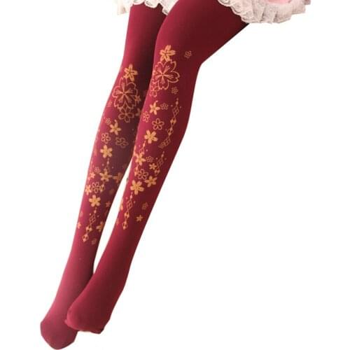 Adomoe New Original Women Stockings Skin Color Lovely Lolita Tights Girls Pantyhose Cute Japanese Sakura Cherry Blossom Print