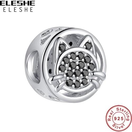 ELESHE Wholesale 100% 925 Sterling Silver My Best Friend Cute Cat Charm Round Bead Fit Original Bracelets DIY Jewelry For Women
