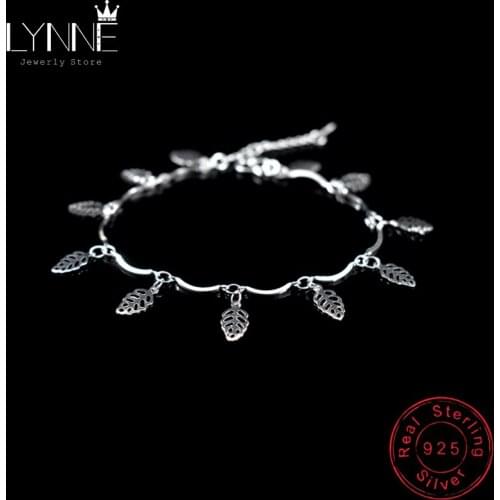 New Fashion Summer Leaves Pendant Bracelet 925 Sterling Silver Bohemia Leaf&Heart Charm Bracelets For Women Jewelry Hand Chain