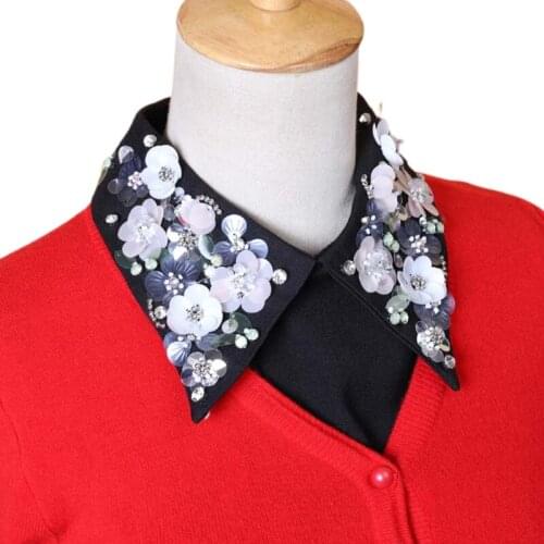 Women Elegant Sequins Floral Lapel False Fake Collar Handmade Beaded Jewelry Detachable Necklace Choker Decorative Clothes Acce
