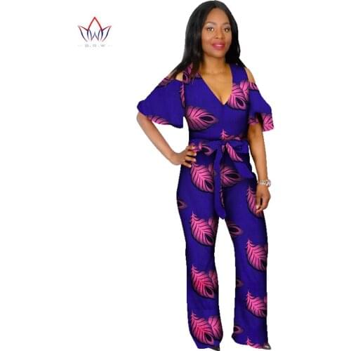 African Women Jumpsuit For Women Casual Women One Piece Outfits Jumpsuits Flare Sleeve Bodycon Sexy Strapless Pant Suit WY1445