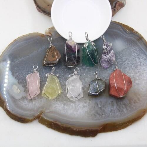 1pcs Natural Quartz Rough Crystal Fluorite Nugget Pendant Amethysts Labradorite Tiger Eye Necklace DIY Jewelry Accessories