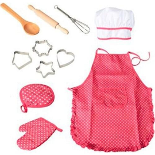 11pcs/set Children Junior Apron Chef Hat Pocket Suit Kids Cooking Drink Food Tool Family Kitchen Accessories