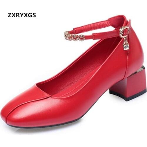 2020 Square Head Top Soft Cowhide Rhinestone Shoes Women Leather Shoes High Heels Plus Size Office Banquet Wedding Fashion Shoes