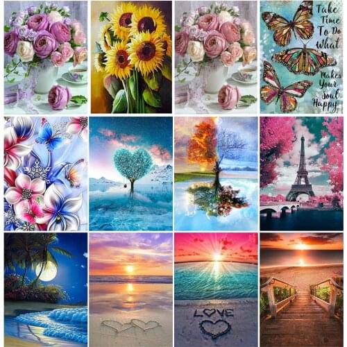 5D diamond painting round rhinestone embroidery landscape flower diamond mosaic beach complete design cross stitch home decorati