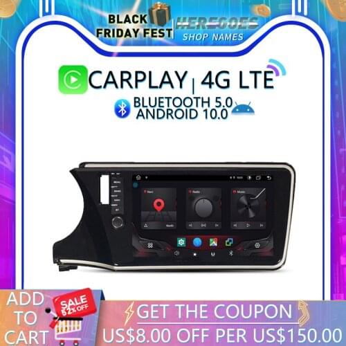 Carplay DSP Android 10.0 32GB 64GB Car DVD Multimedia Player 4G LTE GPS Bluetooth 5.0 RDS autoradio For Honda City 2014 - 2019