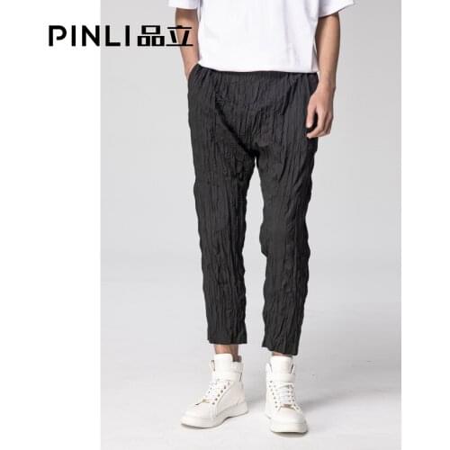Free shipping Mens Male Fashion Black Pinli 2021 Original Design Summer Pleated Casual Pants With Small Feet B212117263