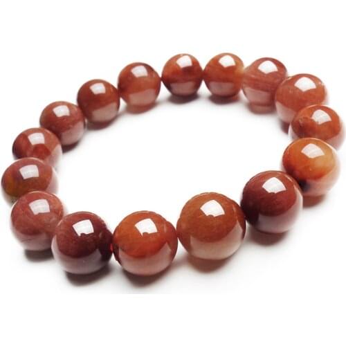 Brazilian 13mm Genuine Red Hair Rutilated Quartz Crystal Round Loose Bead Fashion Jewelry Charm Stretch Bracelets For Women
