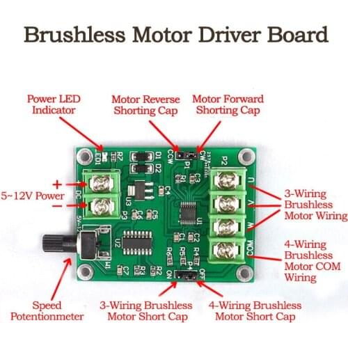 DC 7V-12V 1.2A Micro Mini Brushless Motor Driver Board Speed Controller Module Drive 3/ 4-Wire Hallless Brushless Motor