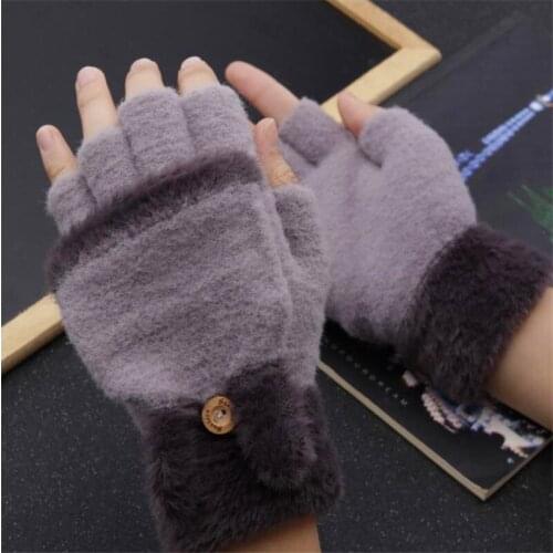 Han edition cartoon bunny ears students flip half mean warm furry Japanese red gloves woman add flocking x5 in winter