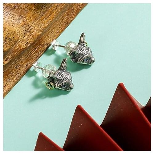 Personality Silver Color Sphinx Cat Stud Earring for Gothic Style Men Womens Earrings Punk Earring Hip Hop Animal Party Jewelry
