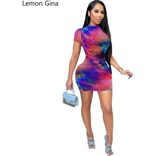 Lemon Gina Tie Dyed Letter Print Fashion Casual Dress