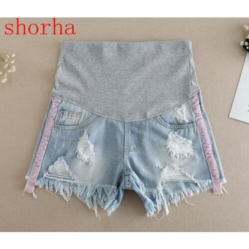 Maternity Hot Pants For Pregnant Women Clothes Hole Denim Abdominal Elastic Waist Pregnancy Shorts