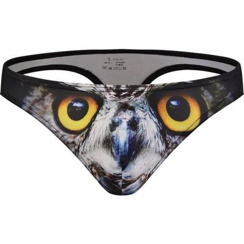 Fashion Mens Sexy 3D Animal Printed Briefs Fetish Shorts Summer Smooth Ice Silk Pants Low Waist G-Strings Exotic Mens Underwear