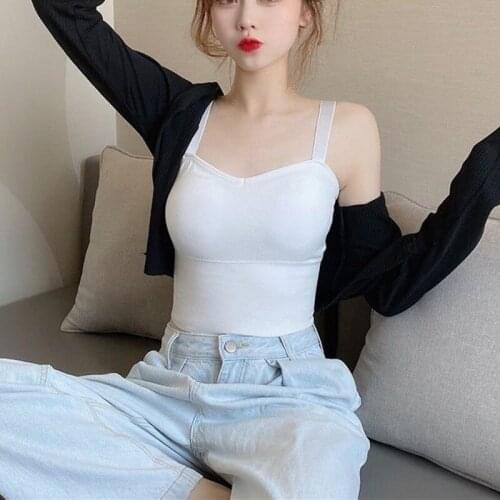 Fashion New Women Tops 2021 Summer Sexy Sleeveless Spaghetti Strap Solid Color Casual Women Tank Tops