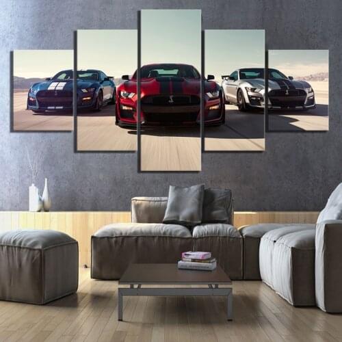 Wall Art Modular Pictures Canvas Printed 5 Panel Luxury Cars Ford Mustang Shelby Gt500 Home Decor Posters Painting Living Room