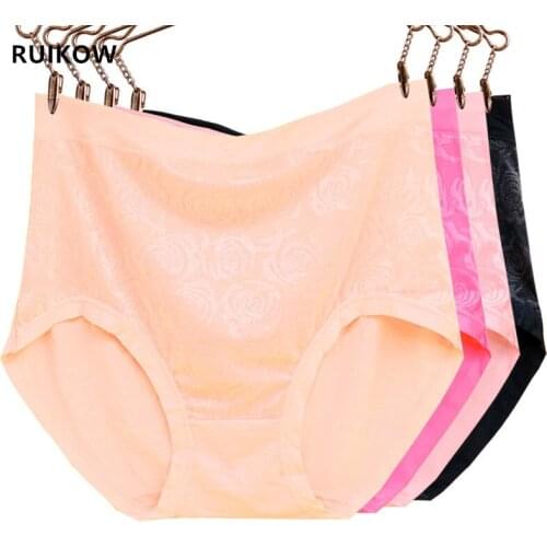 4XL Big Size Underwear Loose Panties Briefs Sexy High Waist Womens Modal Large Breathable Print Lace Pants Shorts for 78-90Kg