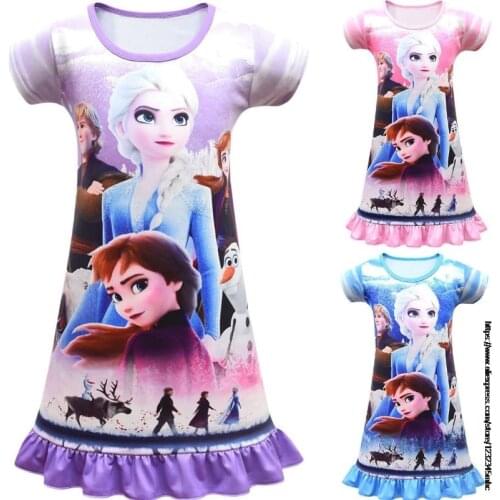Disney Nightgown Frozen Elsa Dress Children Toddler Candy Color Sweet Vest Dresses Baby Summer Sleep Home Wear Clothes