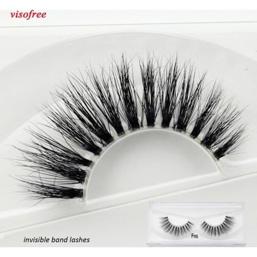 Visofree Mink Eyelashes Clear Band EyeLashes Crisscross Transparent Band False Eyelashes Handmade DramaticLashes Upper Lash F116