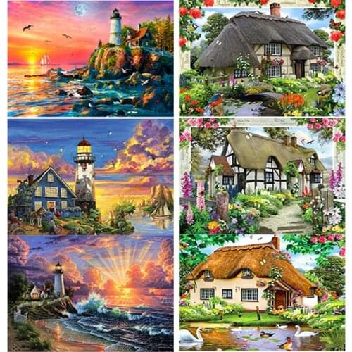 New 5D DIY Diamond Painting Lighthouse Diamond Embroidery Scenery Rhinestones Full Square Round Drill Craft Home Decor Art Gift