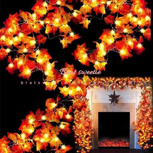 Battery Operated Maple Leaves String Lights Fall Autumn Garland Thanksgiving Decorations for Home Outdoor Fall Holiday Party