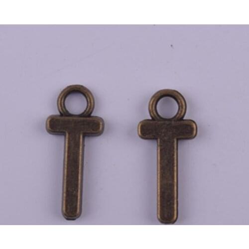 Wholesale English Letter "T" Pendant Retro Bronze Tone Leather Chain Style Necklace Pendant Alloy Jewelry Accessories 50pcs/lot
