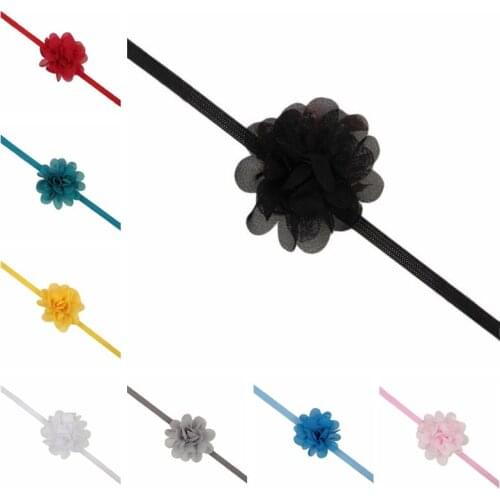 5 CM Solid Color Handmade Chiffon Flower Headband Toddler Mini Floral Elastic Hairband Cute Princess Headwear Clothing Accessory