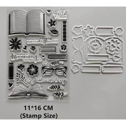 2021 New Book Glasses Flowers Clear Stamps and Metal Cutting Dies DIY Scrapbooking Embossing Album Seal Template Punch Stencils