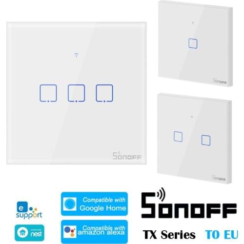 SONOFF T0 EU TX-Series 1/2/3 Gang WiFi Smart Switch Wall Home Automation Switches Work with eWelink Google Home Alexa