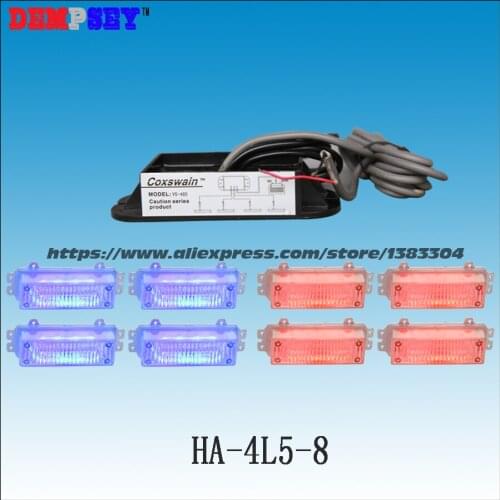 HA-4L5-8 High power LED Strobe Warning Light,Police/ Vehicle red&blue Emergency 4W Warning Light,DC12VCar grill/8pcs head light